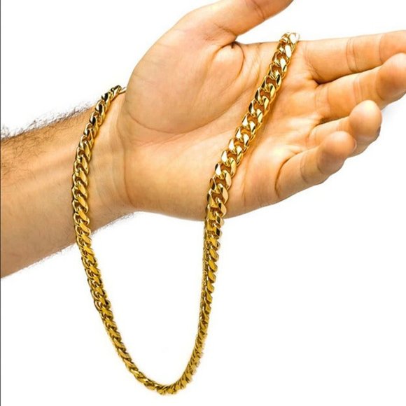 28" Cuban Chain Link 18K Gold Necklace Womens Miami Style Streetwear 28 inch NEW - Picture 6 of 9